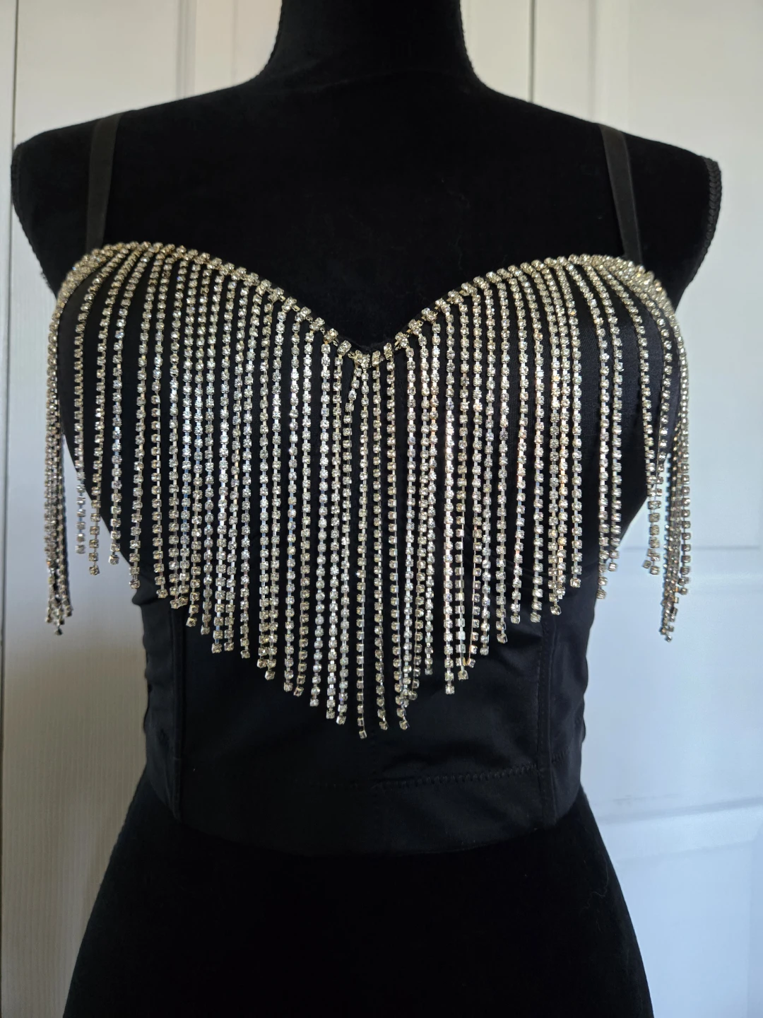Black Rhinestone Tassel Corset Top