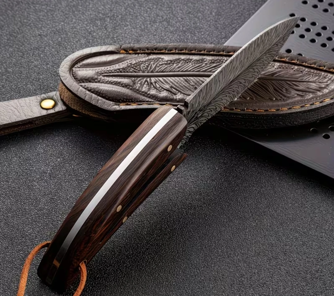 Damascus pattern with leather sheath - photo 4
