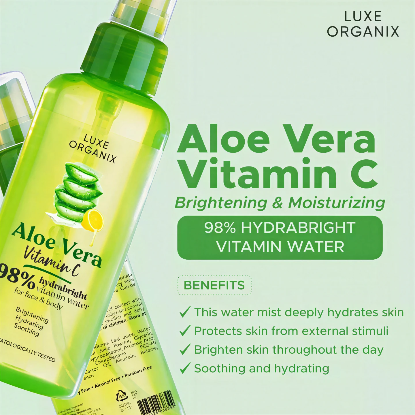 Luxe Organix 98% Aloe Vera Vitamin C Hydrabright Water 150ml - photo 3
