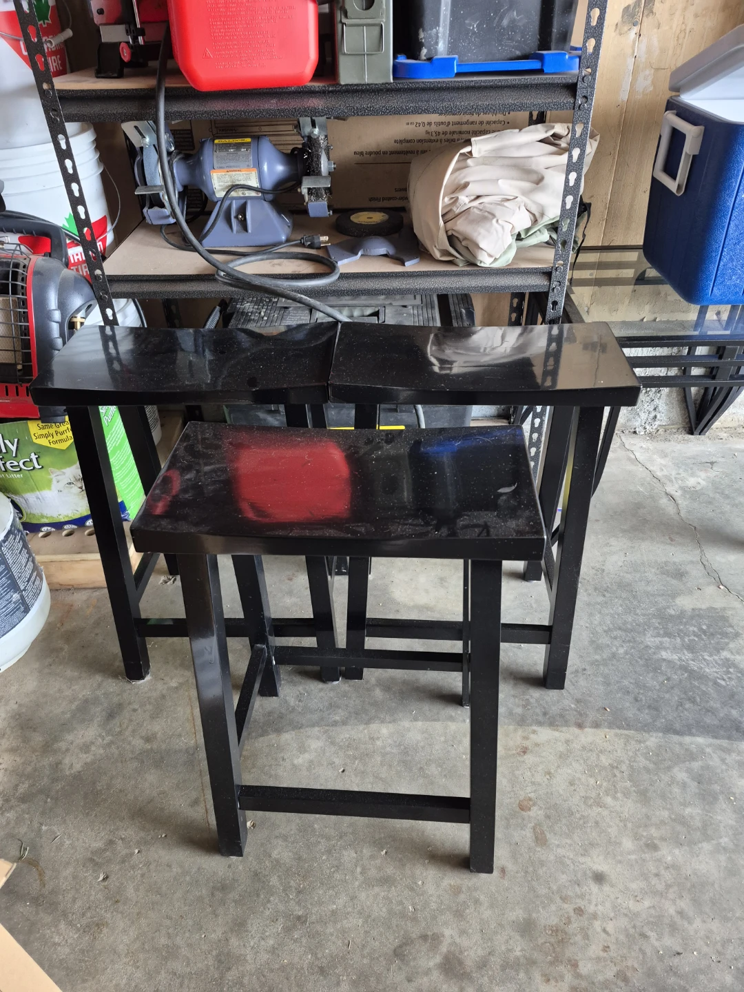 Set of 3 Black Metal Stools