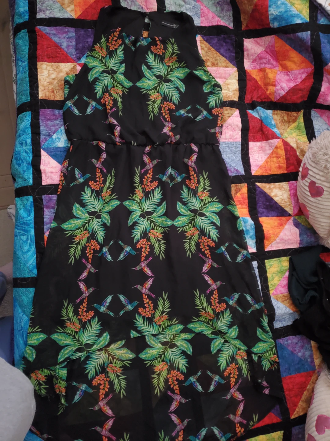 Atmosphere Black Floral Hummingbird High-Low Dress