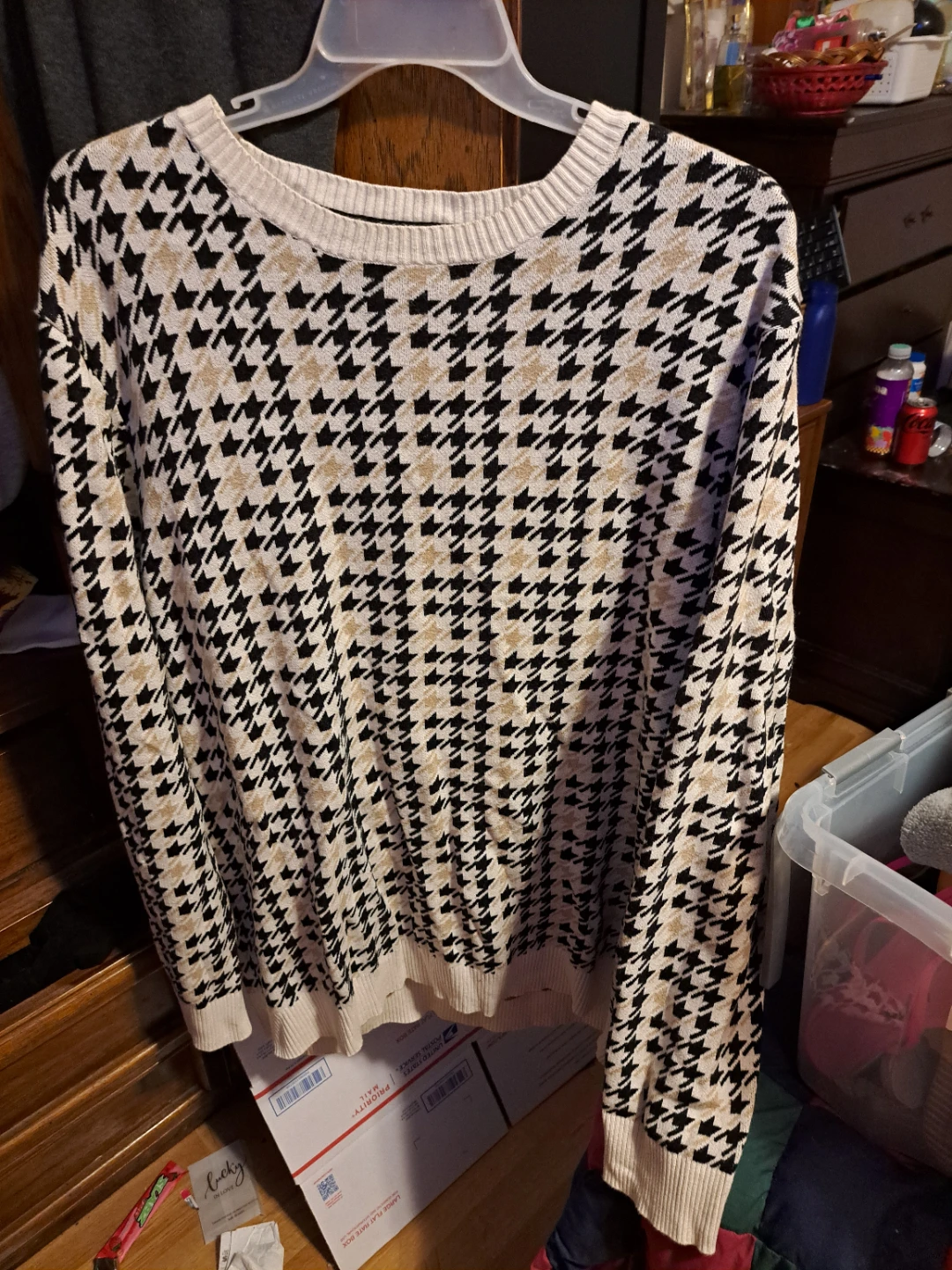 Black, White and Tan Houndstooth Sweater