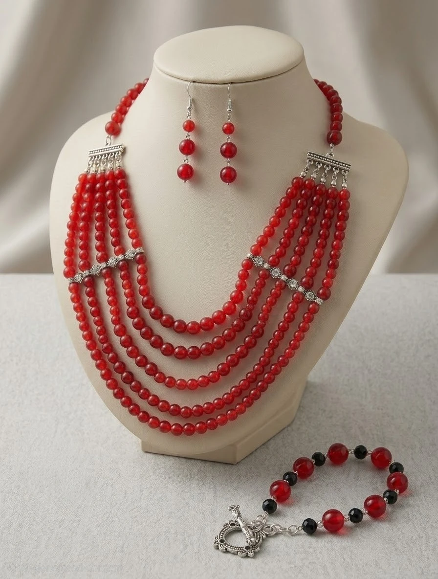 Gemstones Beaded Multi-Strand Necklace and Bracelet Set - photo 2