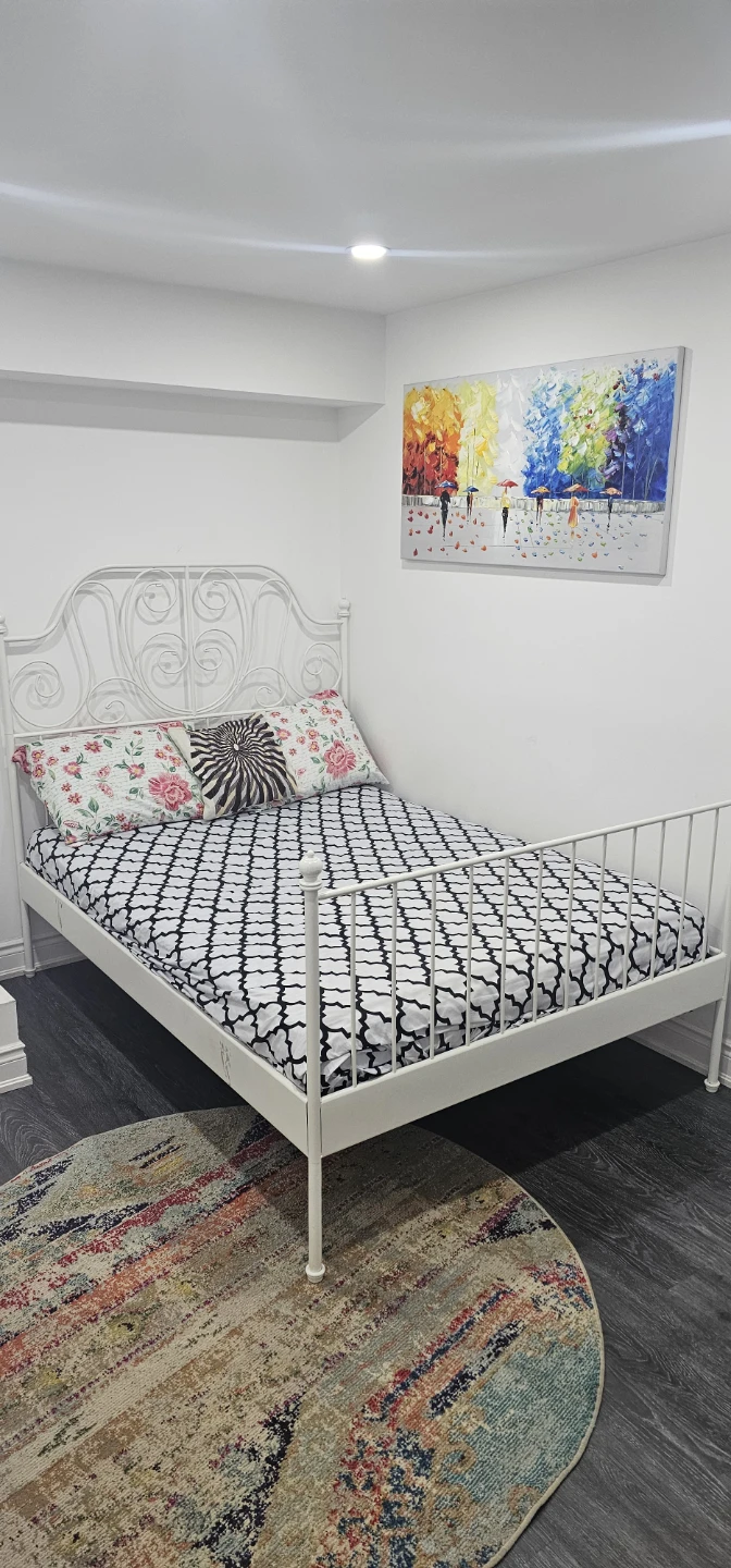 White Metal Double Bed Frame with Headboard and Mattress - photo 4