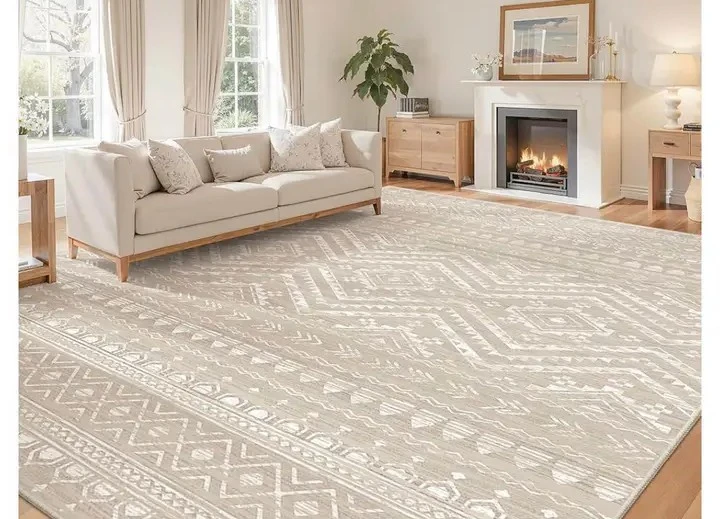 Beige Geometric Pattern Area Rug