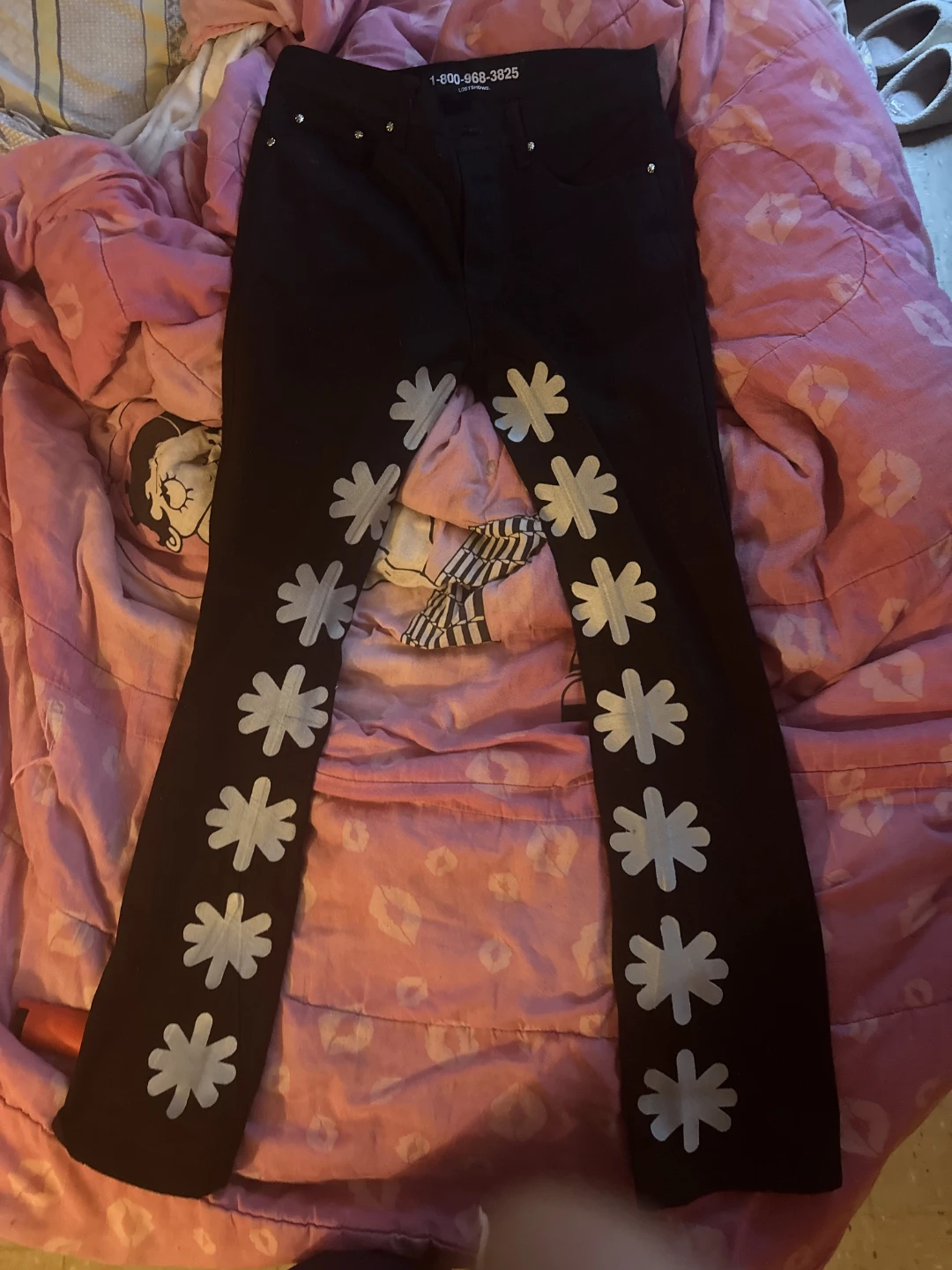 Lost Shadows Black Jeans with Floral Design