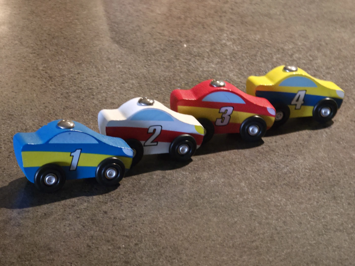 Set of 4 Wooden Numbered Toy Cars