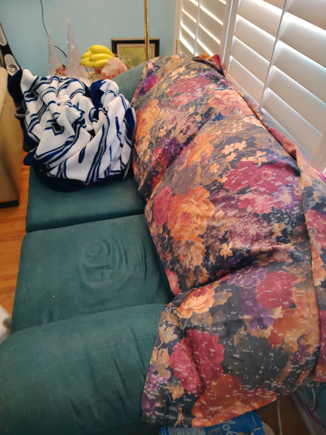 Dark green fabric loveseat