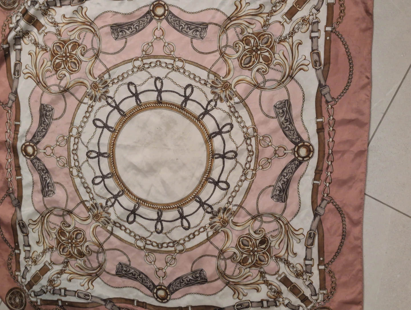 Pink and White Chain Print Silk Scarf