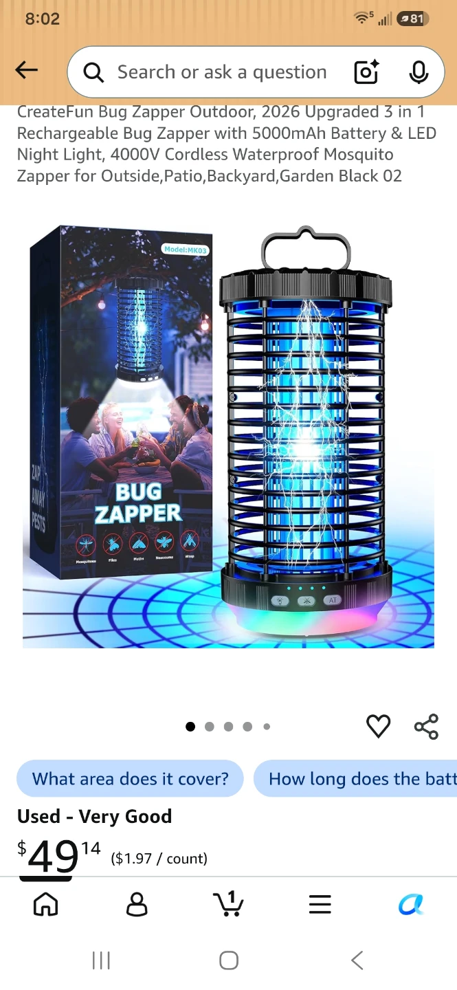 CreateFun Rechargeable Outdoor Bug Zapper