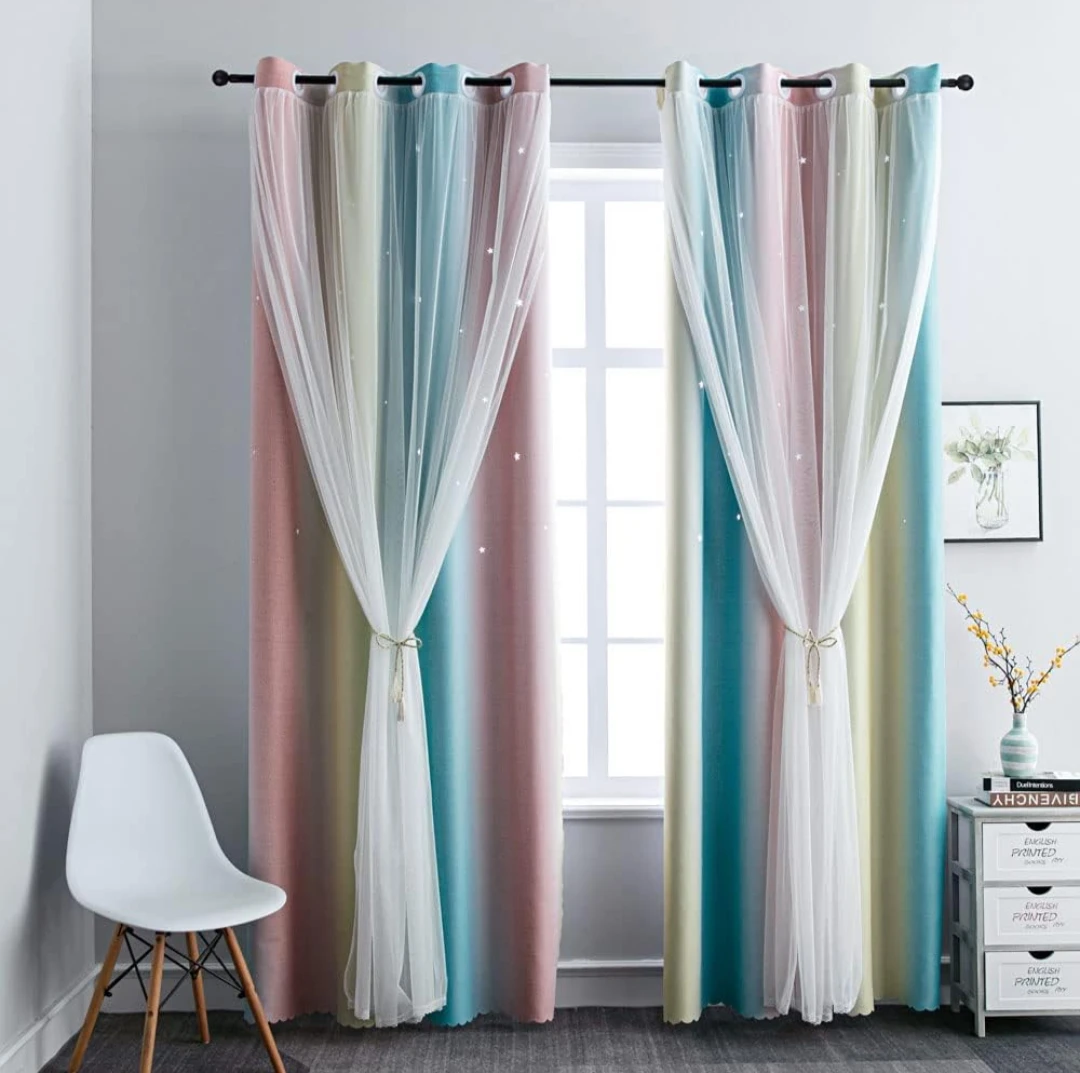 Rainbow Star Blackout Curtains with Sheer Overlay - photo 2