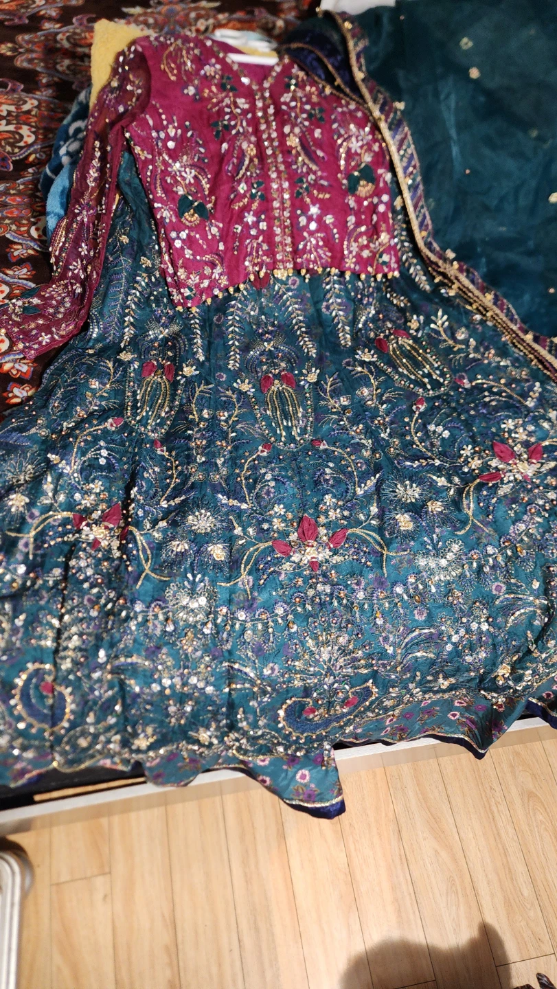 Teal and Magenta Embroidered Lehenga Set