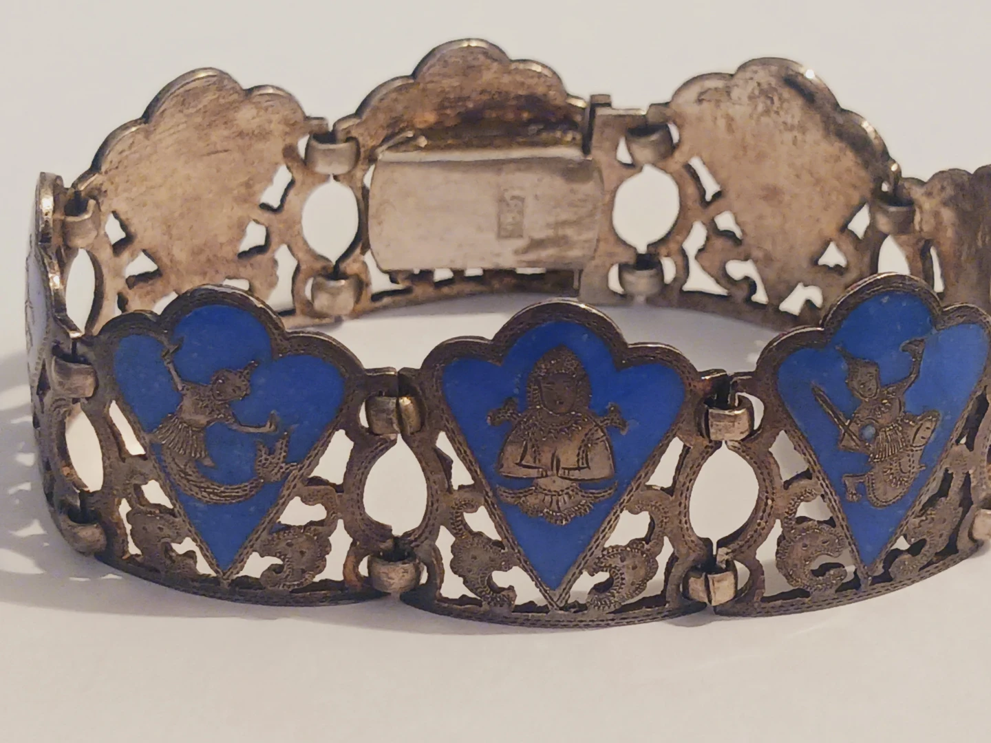 Siam Niello Sterling SilverThai Dancers Blue Enamel Bracelet - photo 3