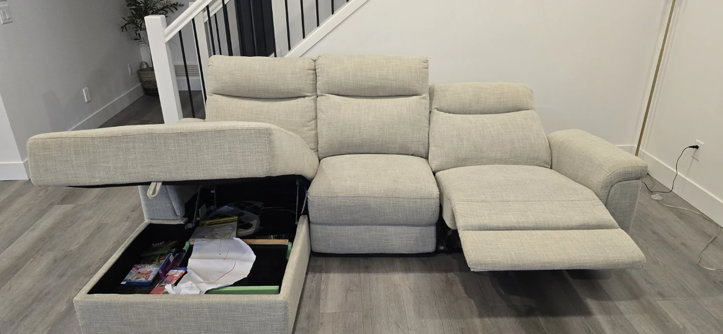 Power Reclining Sectional with Storage in Beige fabric - photo 5