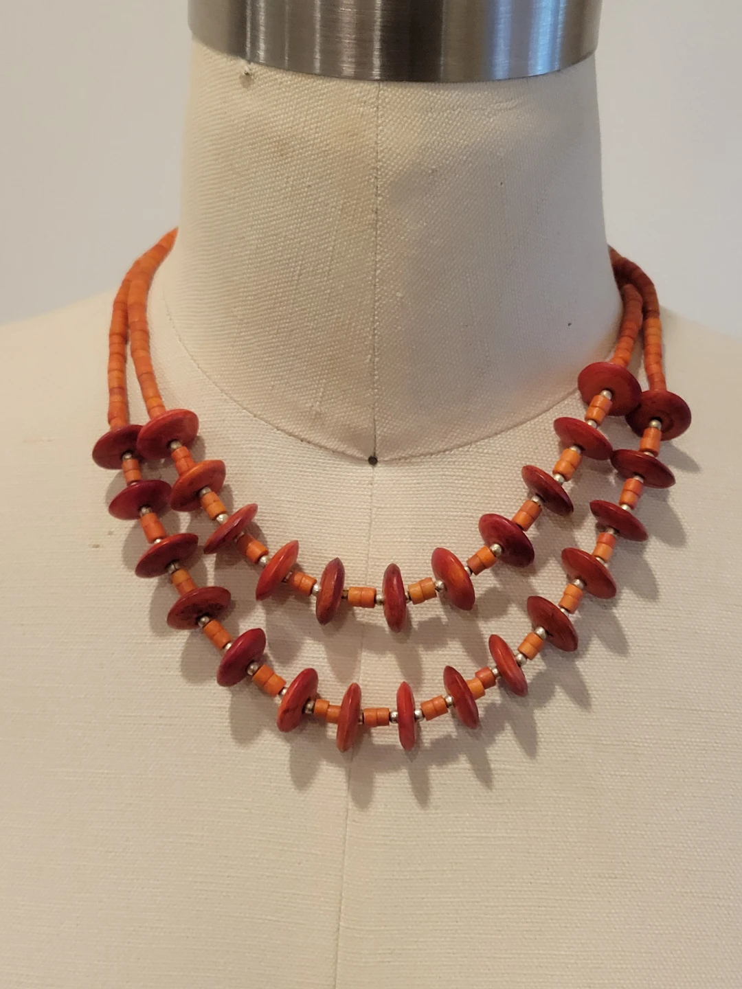 Two-Tiered Orange Wood Bead Necklace