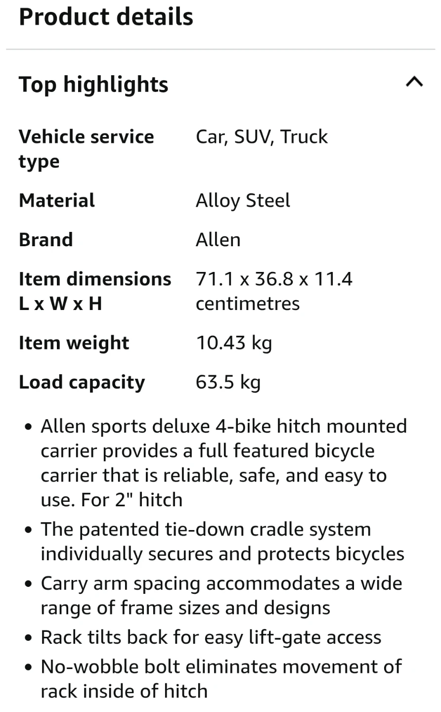 Allen Sports Deluxe Hitch Bike Carrier - photo 4