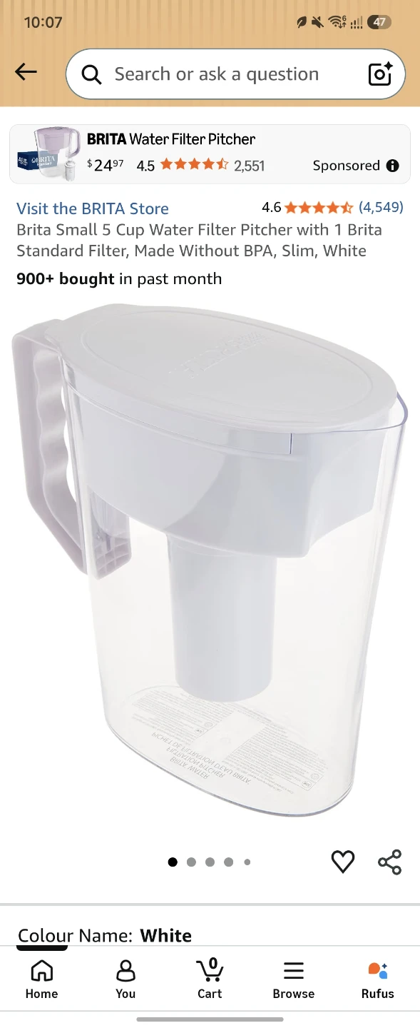Brita Small 5 Cup Water Filter Pitcher - White