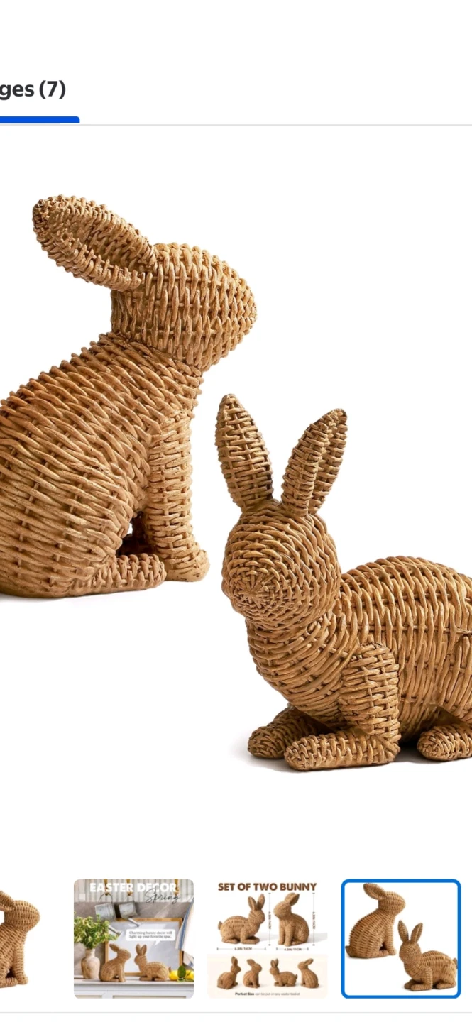 Set of Two Resin Wicker-Style Bunny Figurines - photo 3