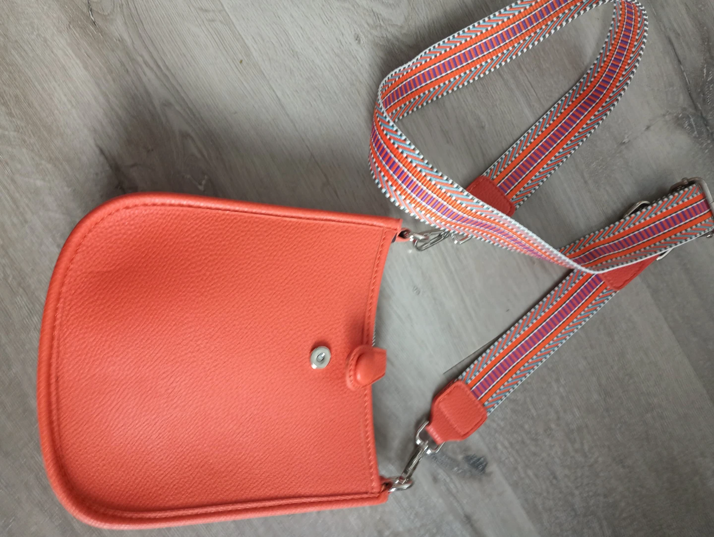 Orange Crossbody Bag with Patterned Strap - photo 2
