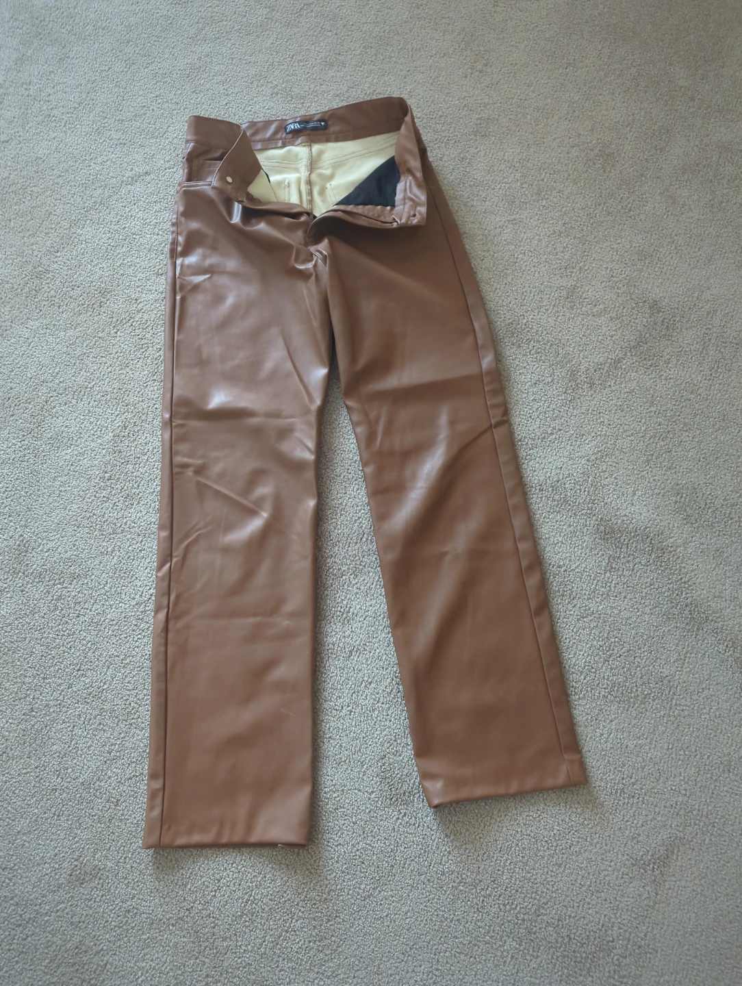 Zara Faux Leather Pants Brown - photo 2
