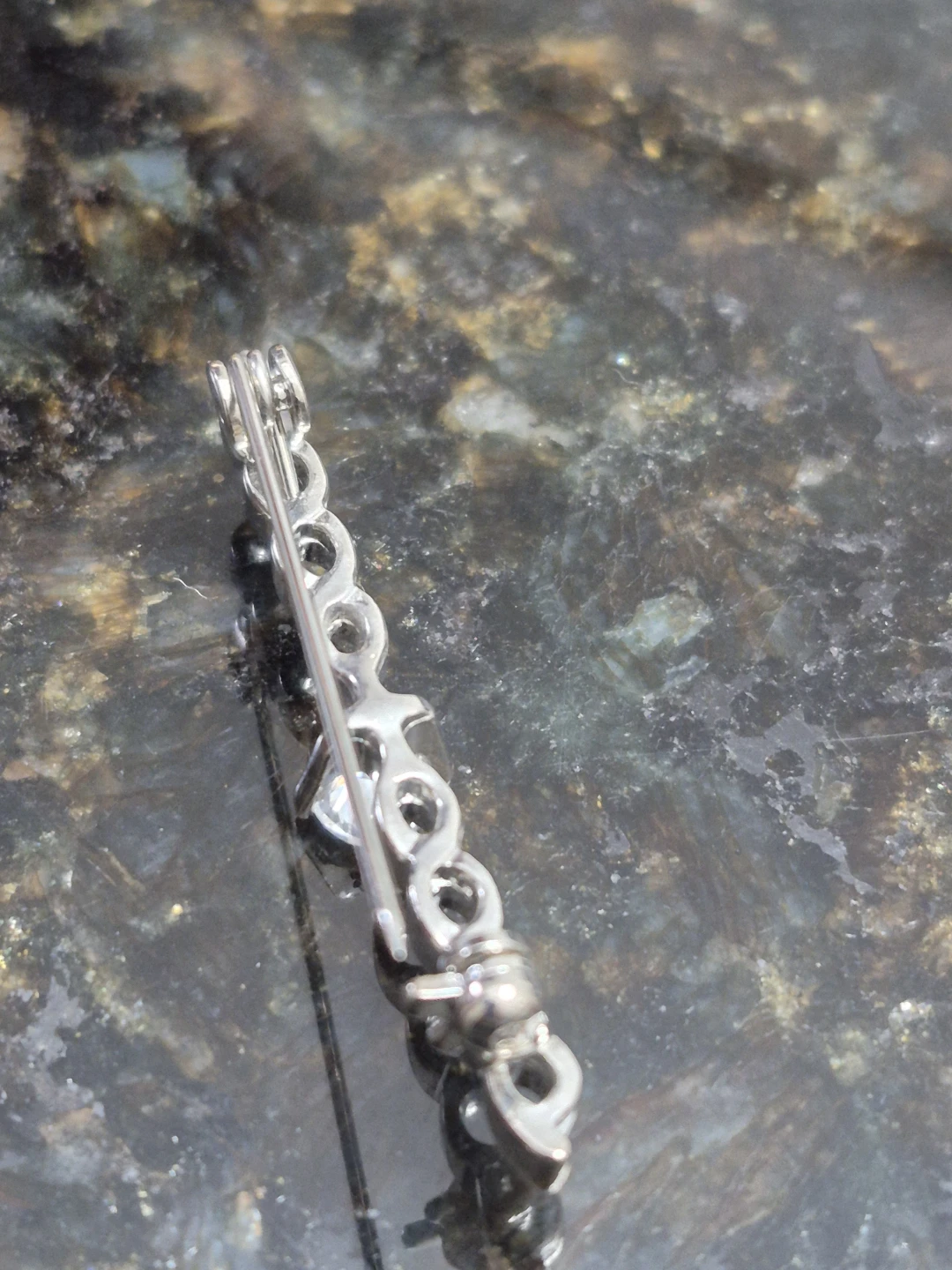 Silver  Tone CZ Bar Brooch - photo 4