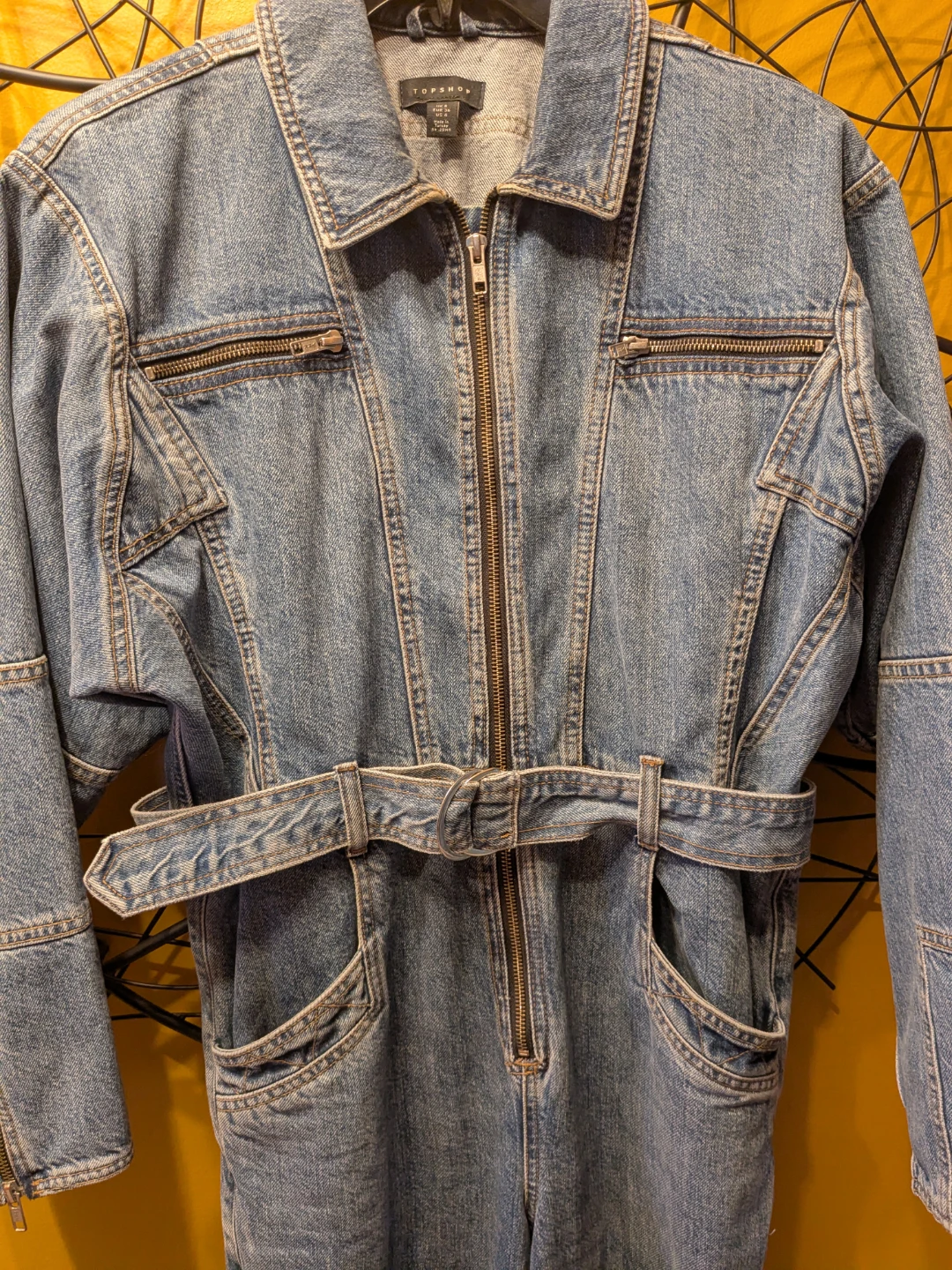 Topshop Denim Belted Zip-Front Boiler Jumpsuit Size 4 - photo 3