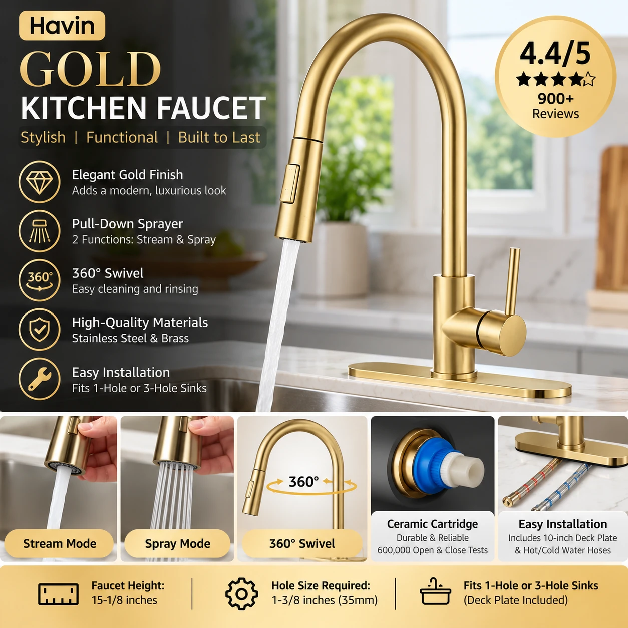 Havin Gold Kitchen Faucet