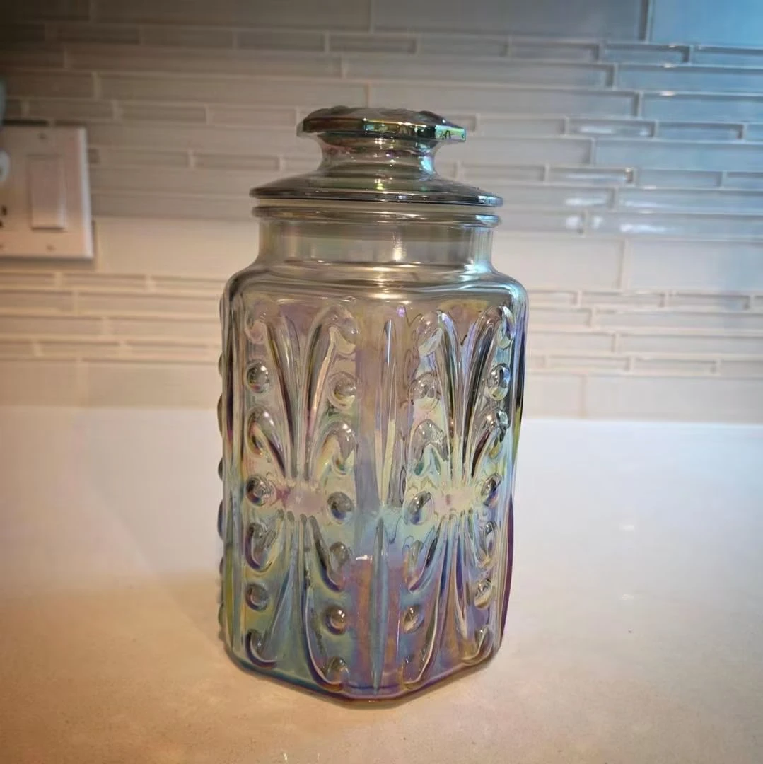 Vintage L.E. Smith Iridescent Carnival Glass Jar with Lid