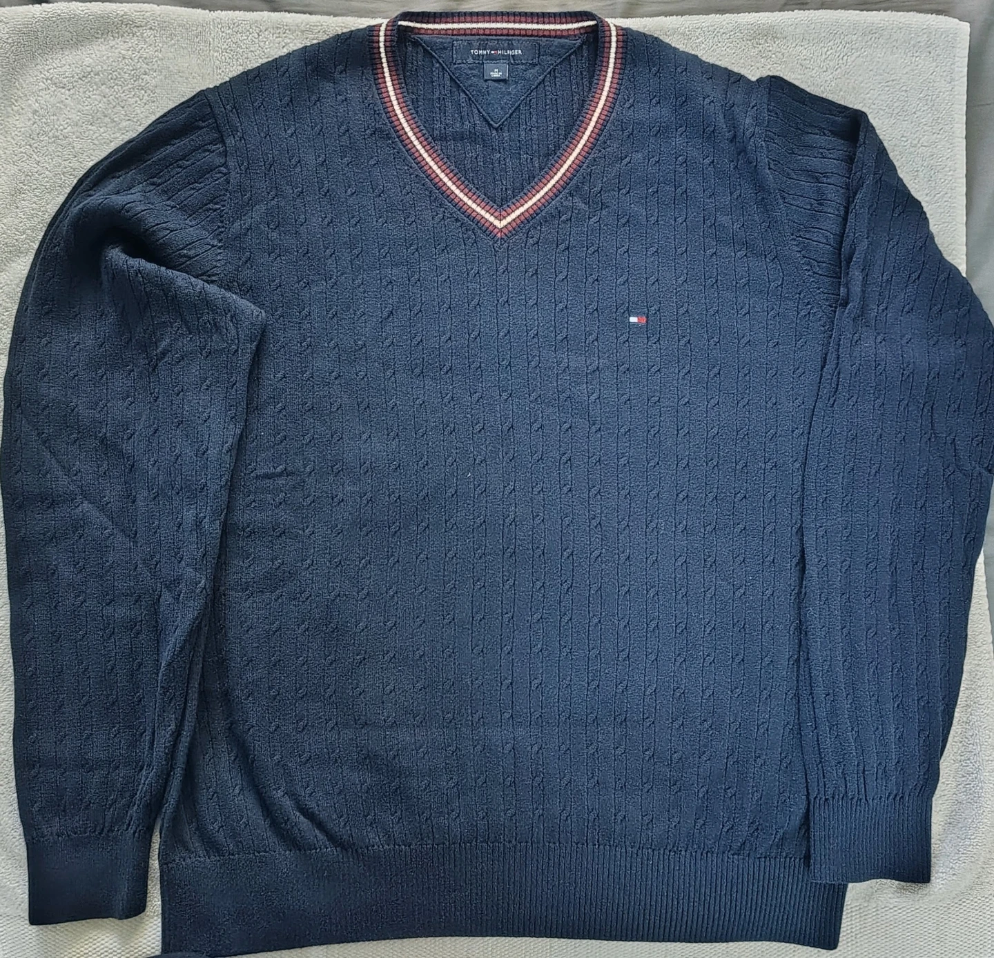 Tommy Hilfiger Navy V-Neck Cable Knit Sweater