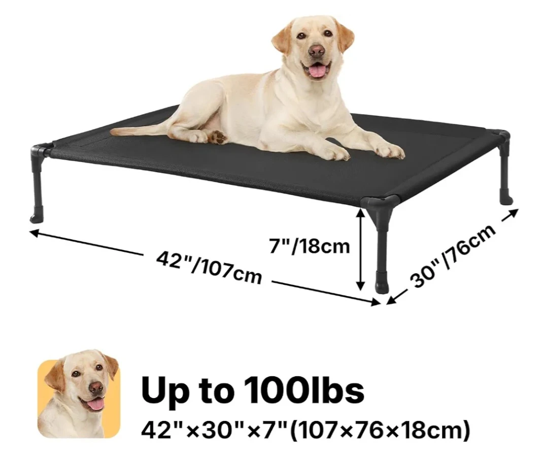 Veehoo...Elevated Pet Bed Black- Large