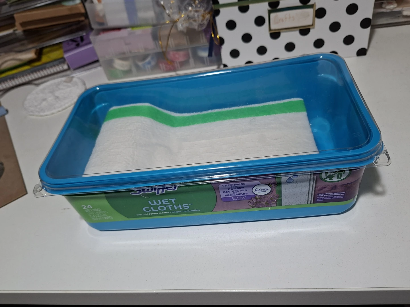Tub of Swiffer wet sheets + sample pack of heavy duty sheets