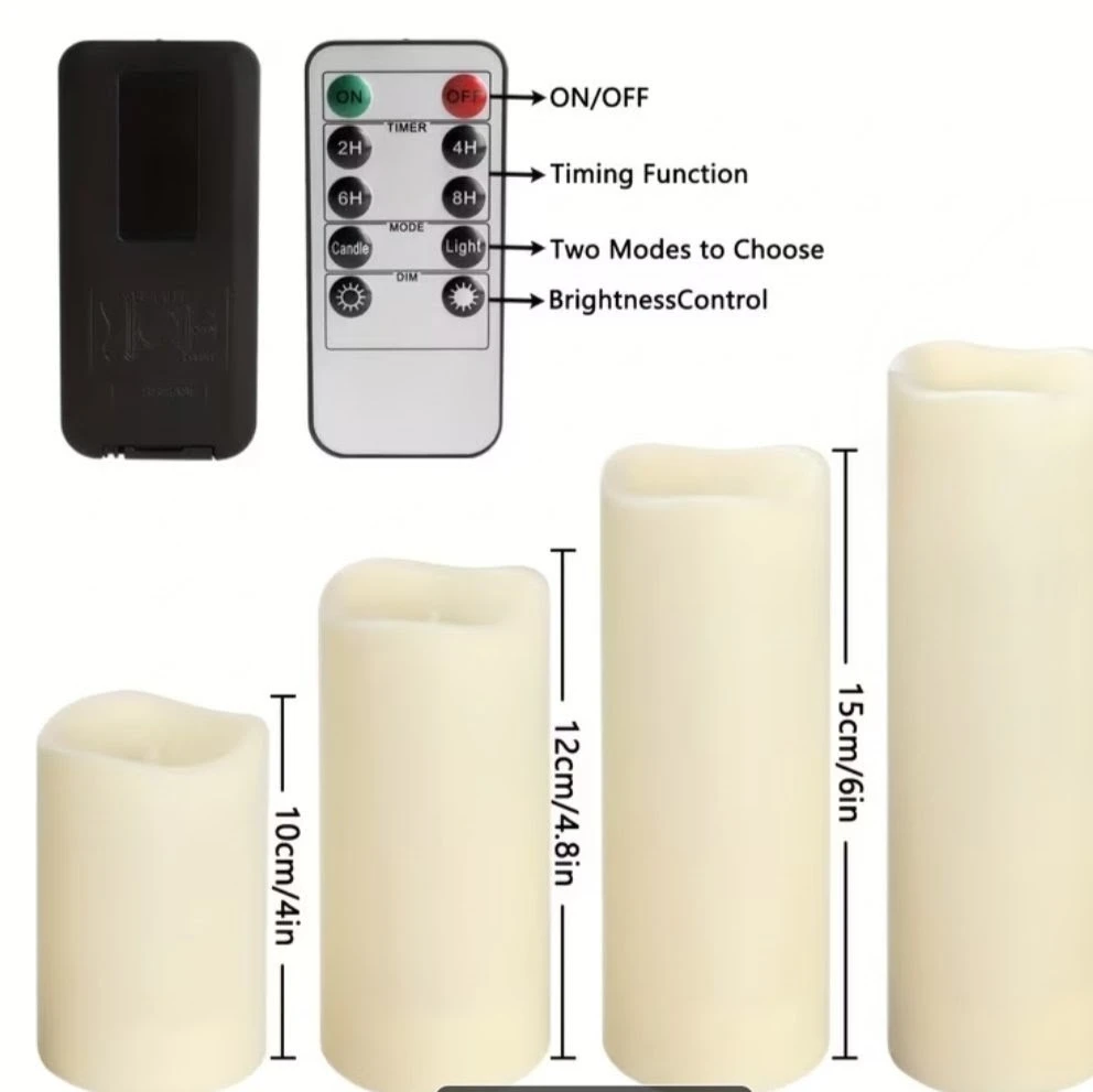4  Ivory, 4 Sized,  LED Flameless Pillar Candles With Remote - photo 2