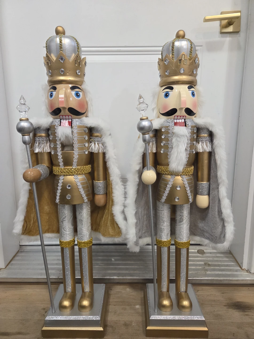 Set of Two Large Gold and Silver Nutcrackers