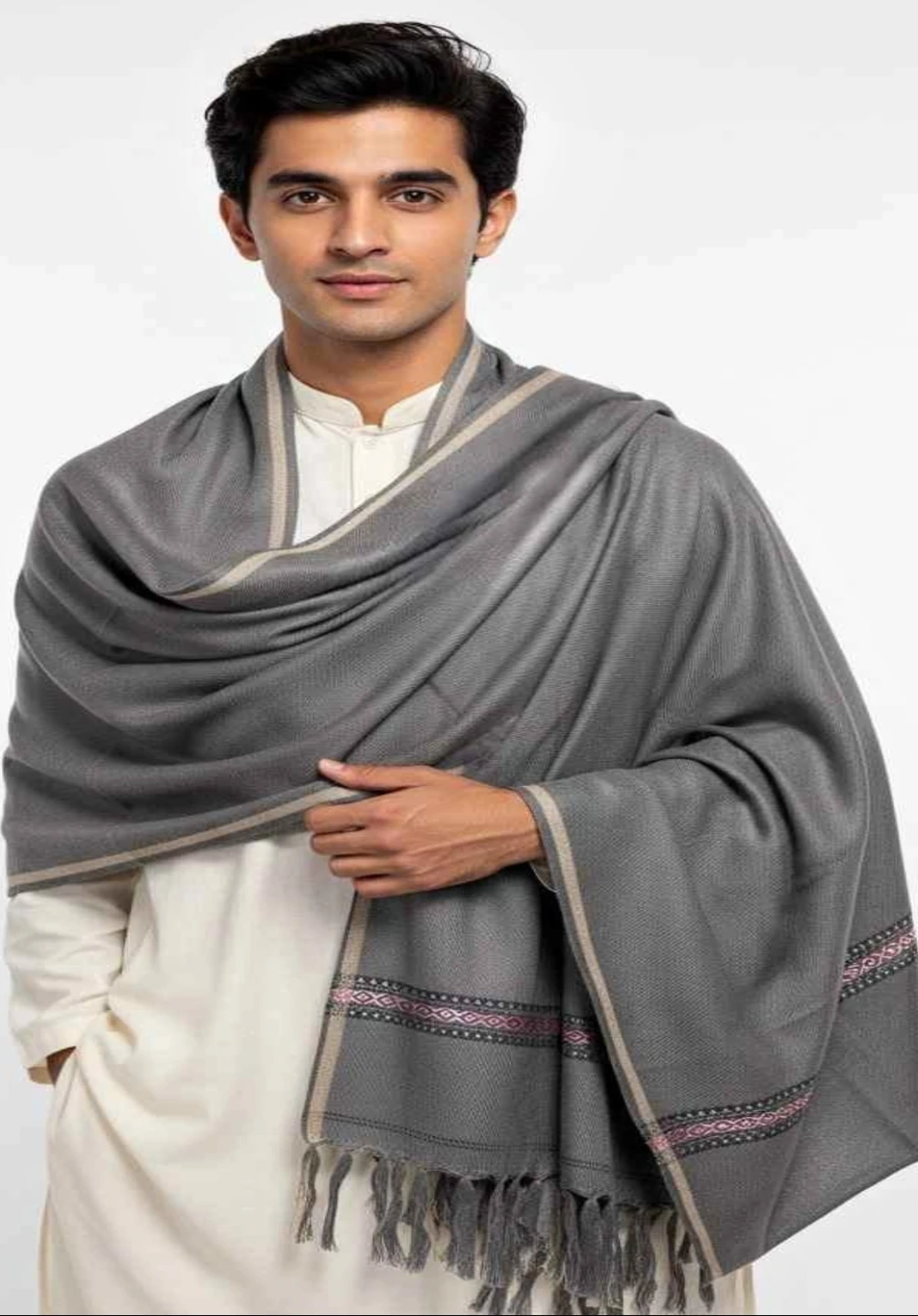 Grey Patterned Men's Shawl