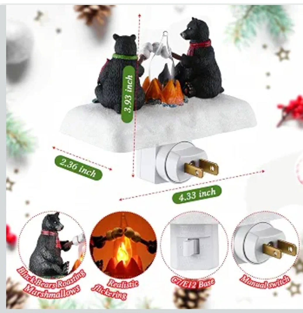 Christmas Black Bear Campfire Night Light - photo 2