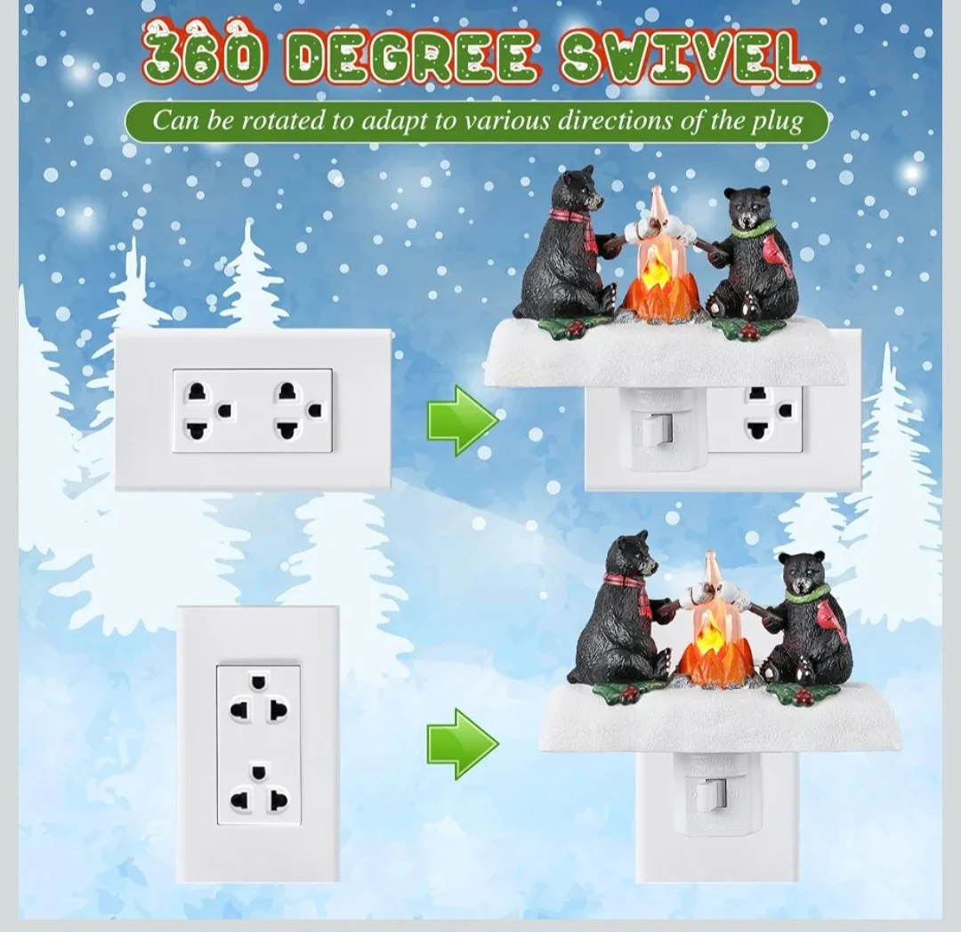 Christmas Black Bear Campfire Night Light - photo 4