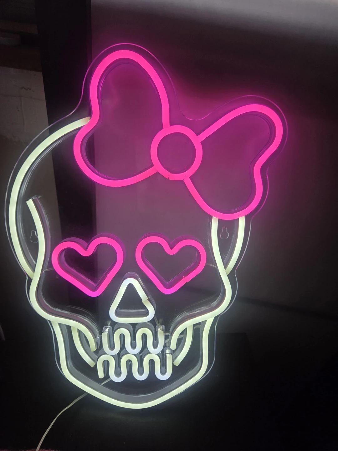 Skull Neon Wall Light with Pink Bow - photo 2