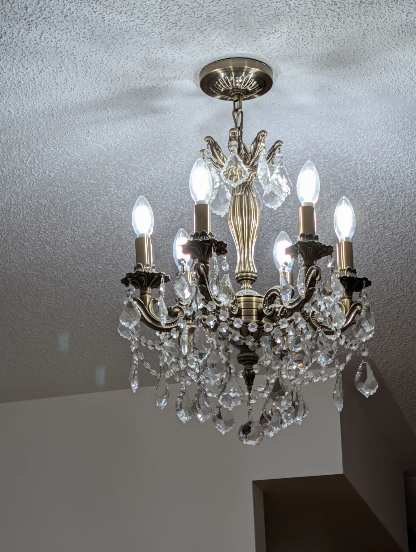 6-Light Antique Brass Crystal Chandelier