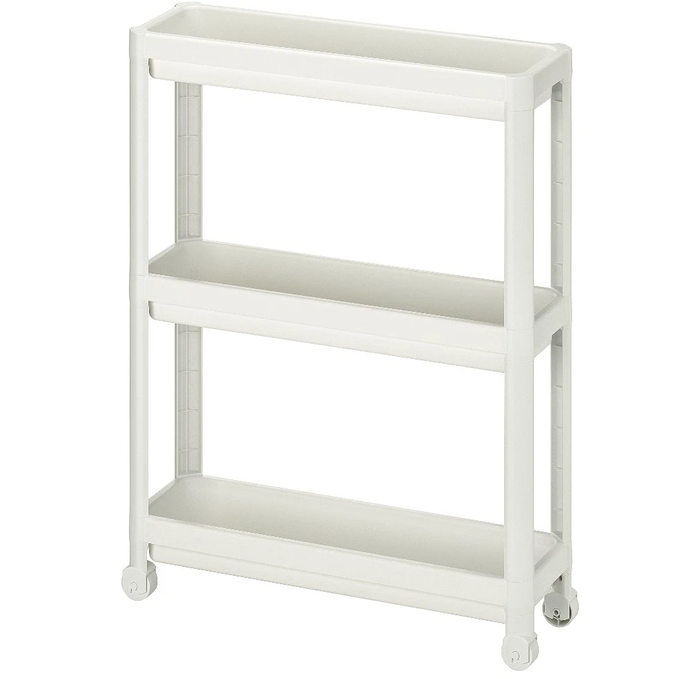 Rolling Utility Cart / Slim 3-Tier Storage Trolley (White)
