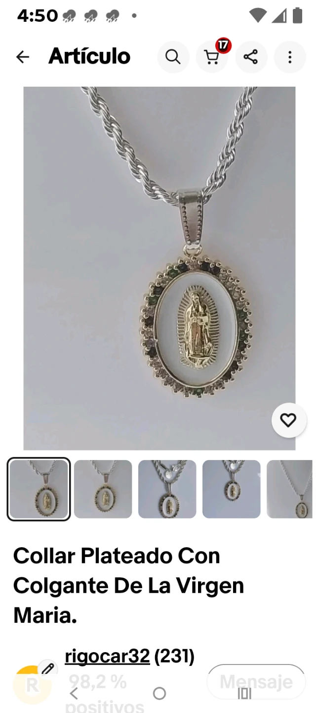 Collar chapado en plata con imagen de la virgen María.