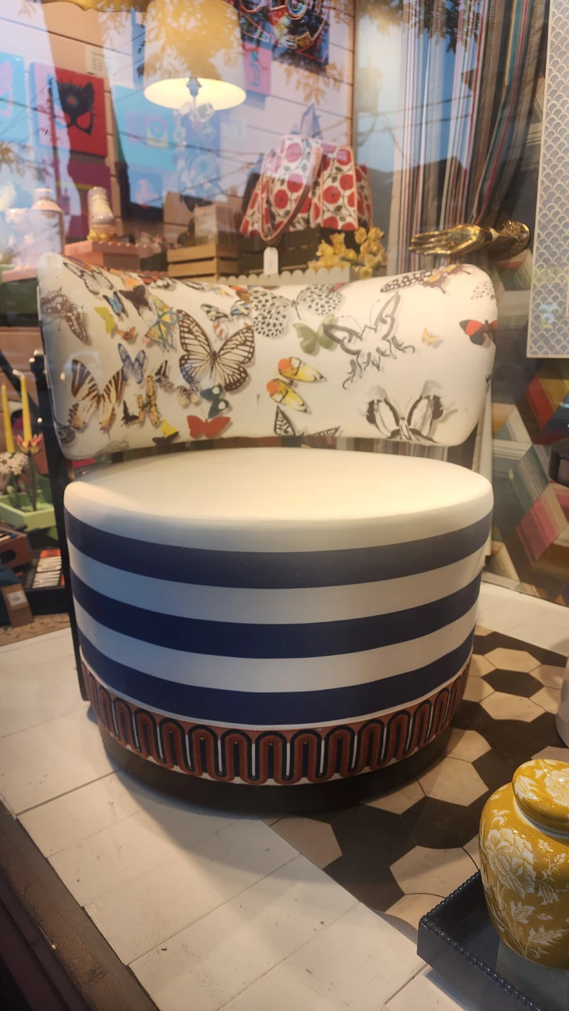 Butterfly and Stripe Round Accent Chair