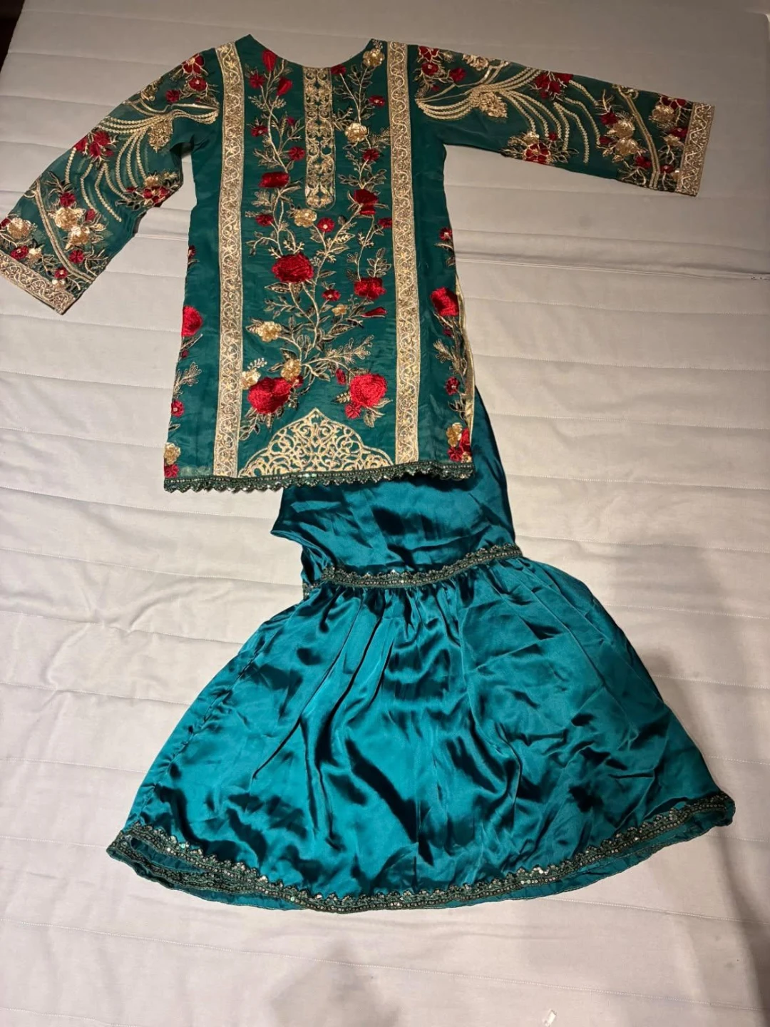 Teal Embroidered Gharara Set