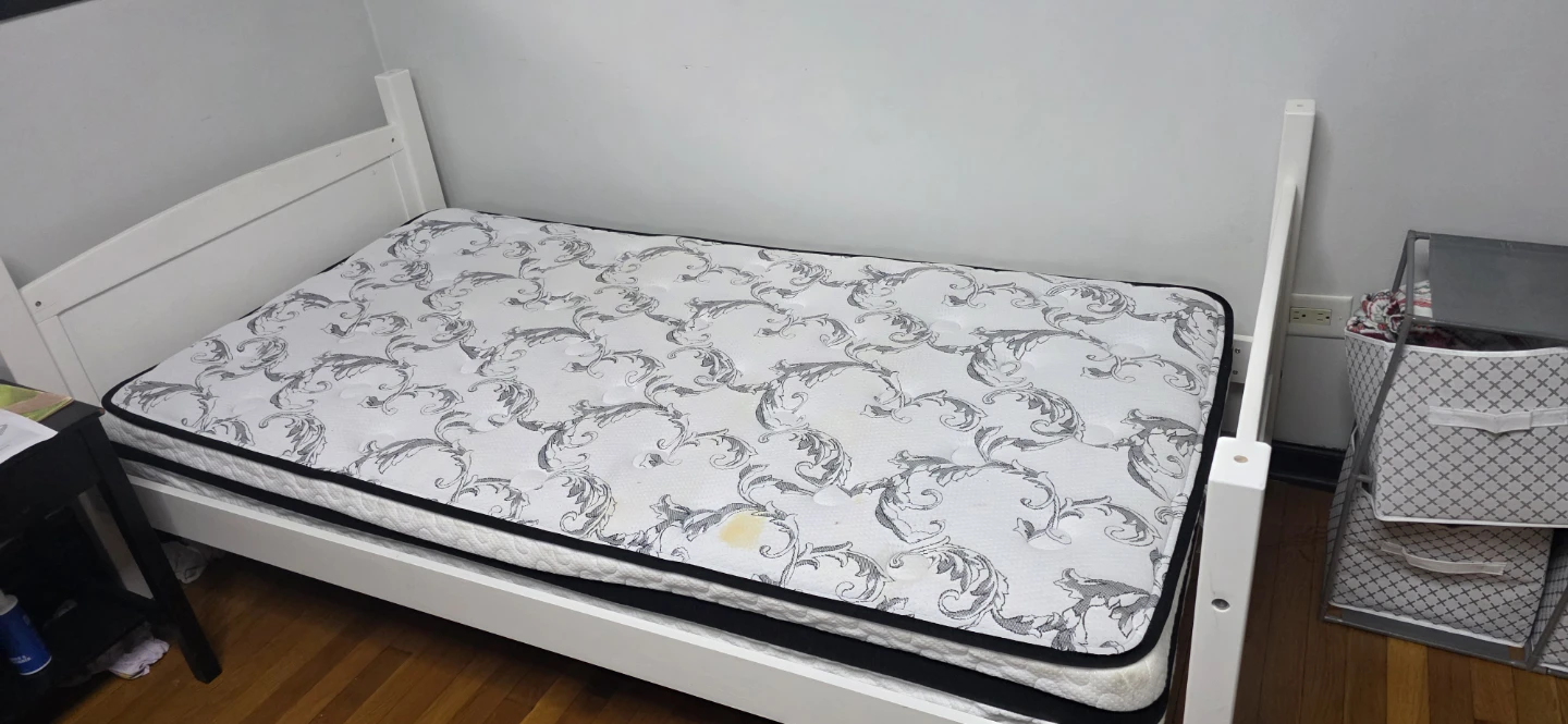 White Twin Bed Frame with Mattress