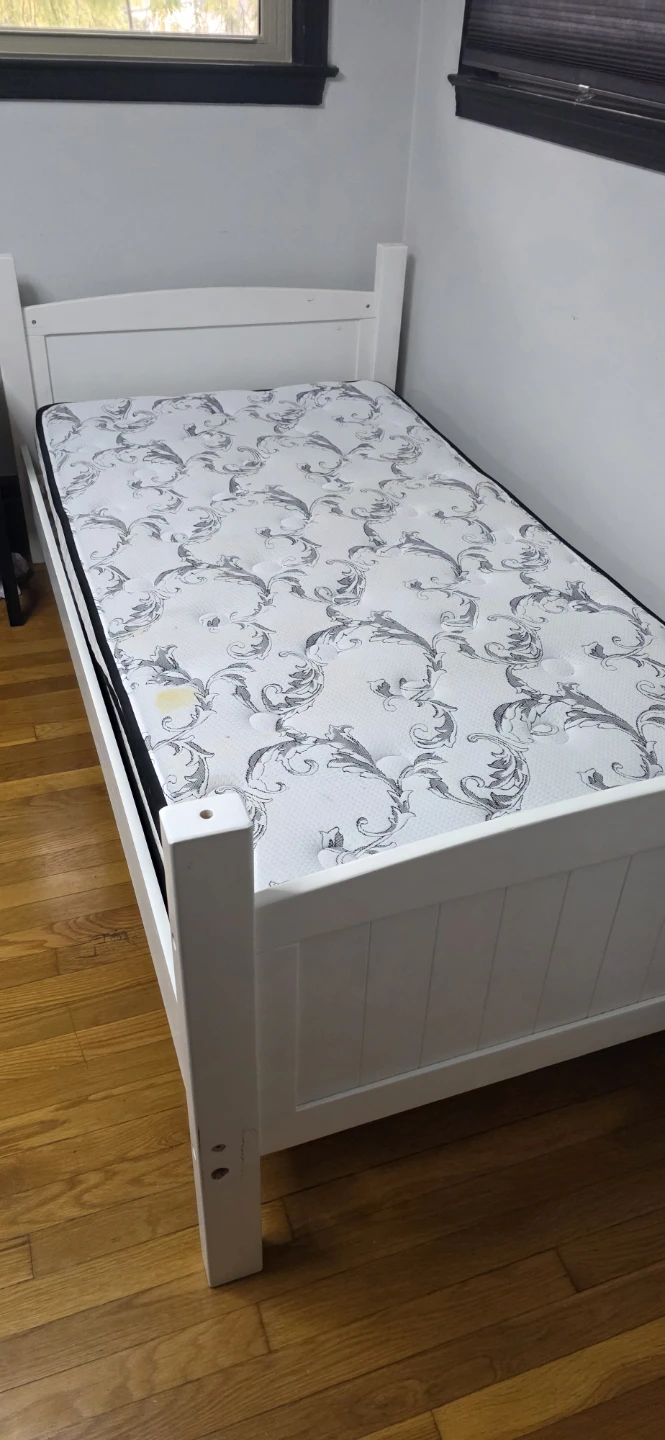 White Twin Bed Frame with Mattress - photo 2