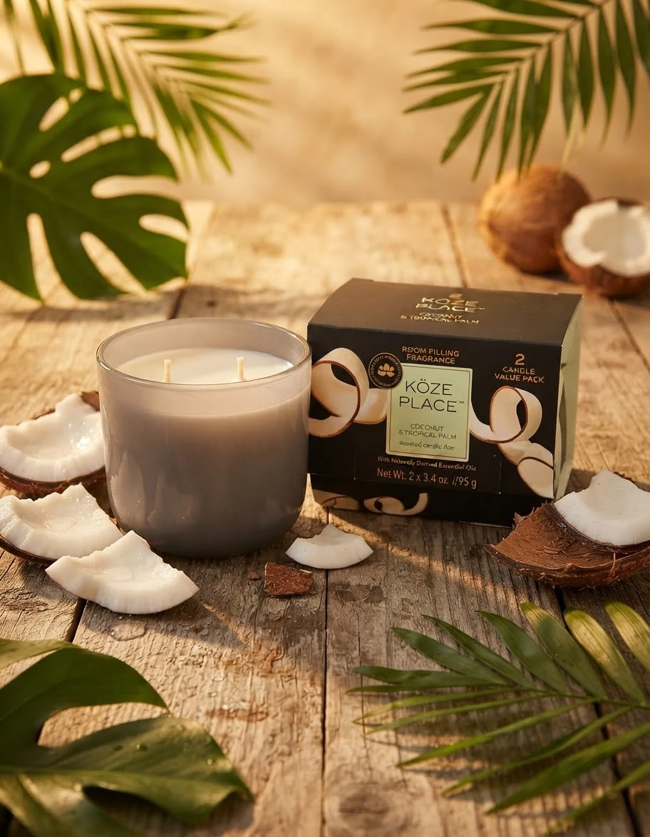 KÖZE PLACE Coconut & Tropical Palm Candles, 2 Pack