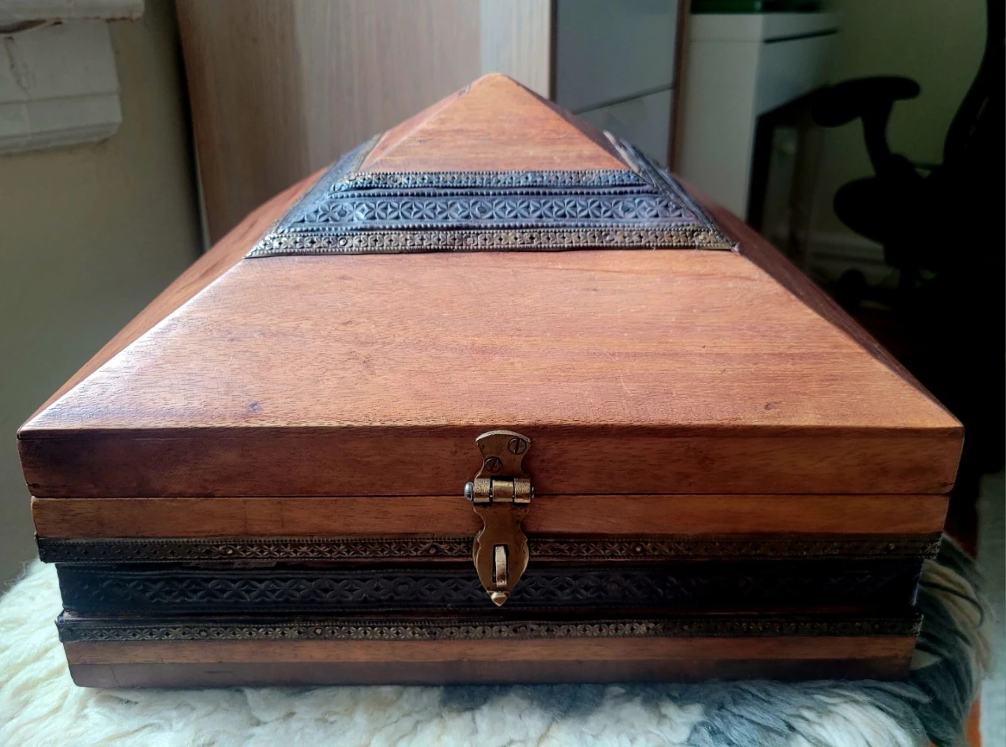 Vintage Wooden Pyramid Box Malabar Dowry Jewelry Chest India