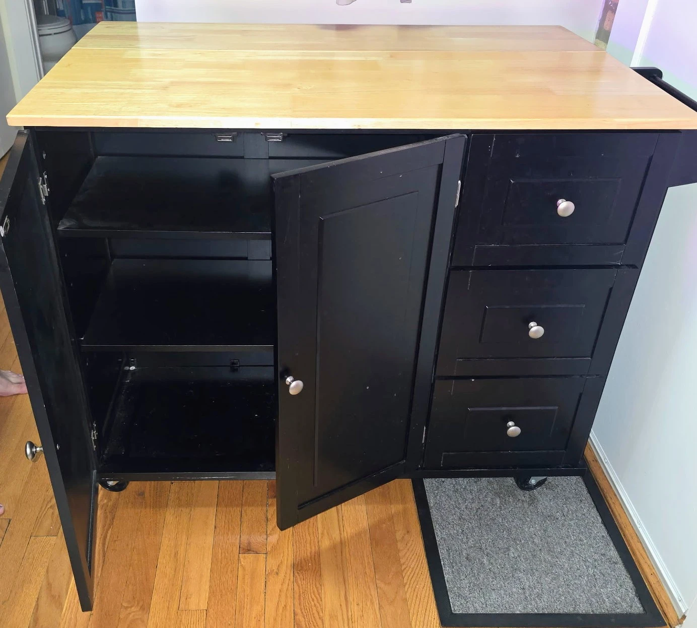 Black Kitchen Island Cart with Drop Leaf - photo 2