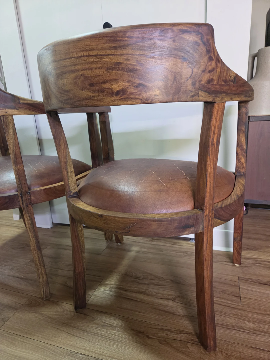 Set of 2 Solid Santos rosewood Chairs with Leather Seats - photo 5
