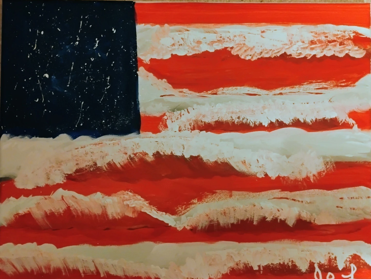 Hand-painted American Flag Canvas Art