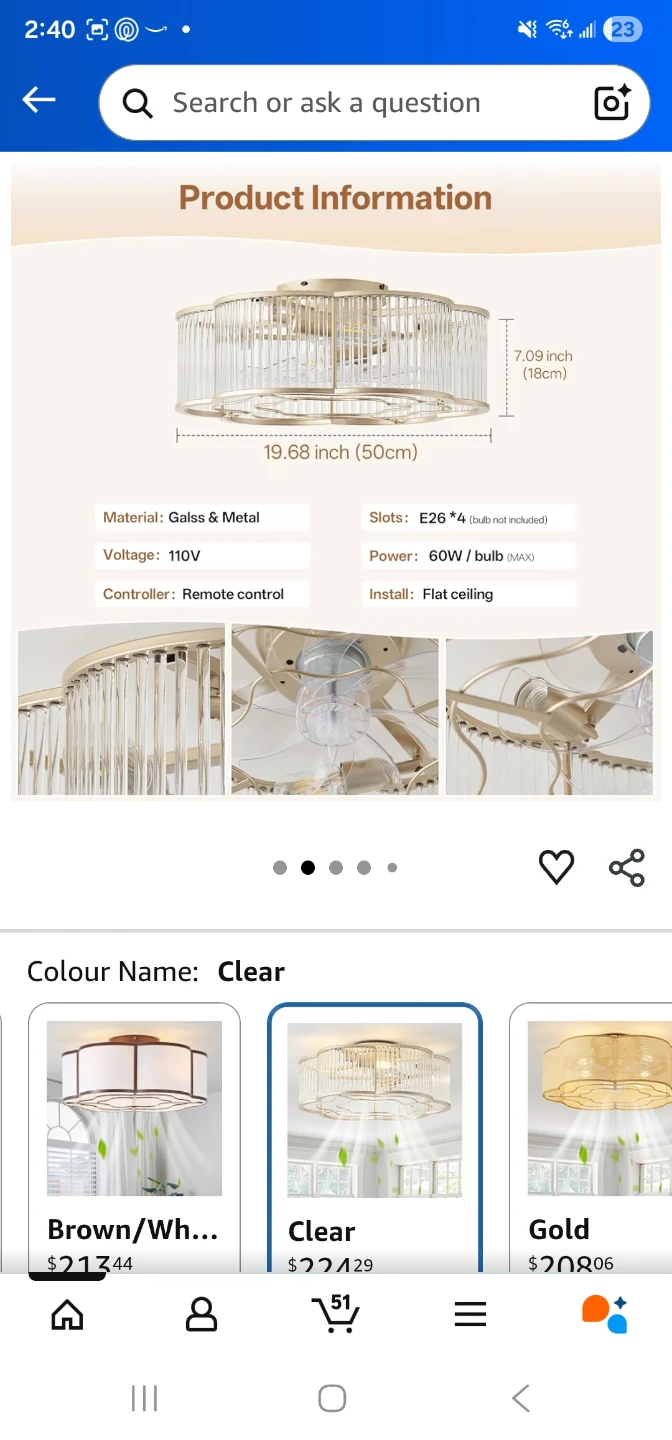 Boho Crystal Gold Ceiling Fan with Light - photo 2